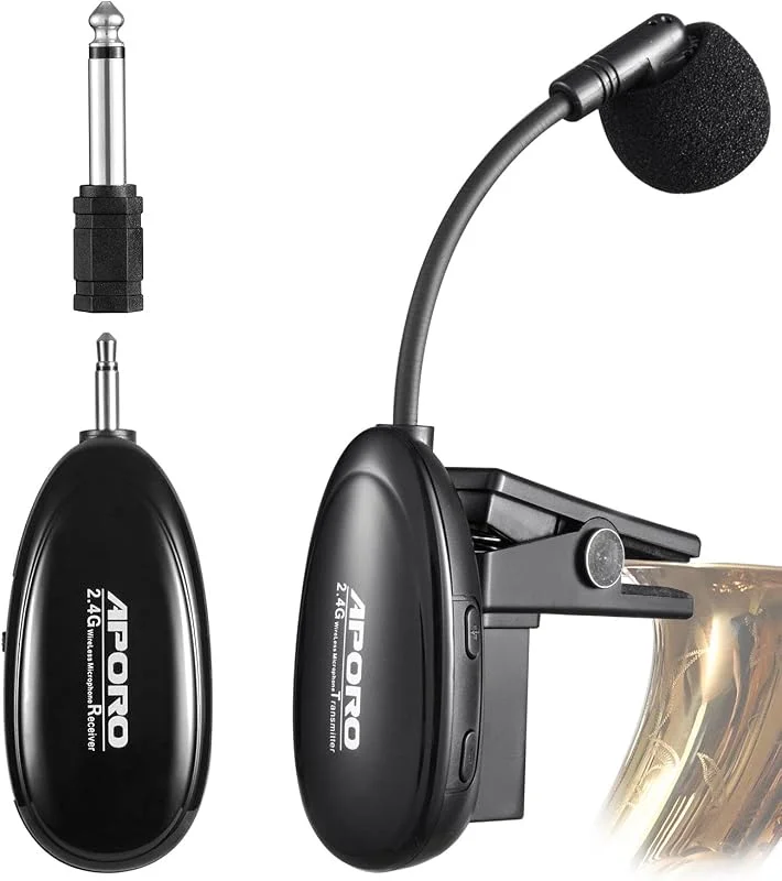 2.4G trådlös saxofon mikrofon klämma på musikinstrument mikrofon, trådlös mottagare och sändare, för saxofon med mera — Portabel digital och ljud