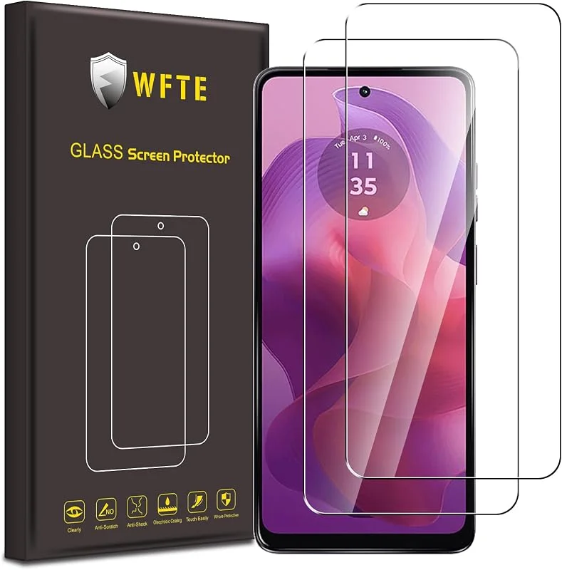 WFTE 2-pack skärmskydd för Motorola Moto G24, 9H hårdhet, fingeravtryck, bubbelfri, härdat glas, skärmskydd Motorola Moto G24 — Mobil och surfplatta