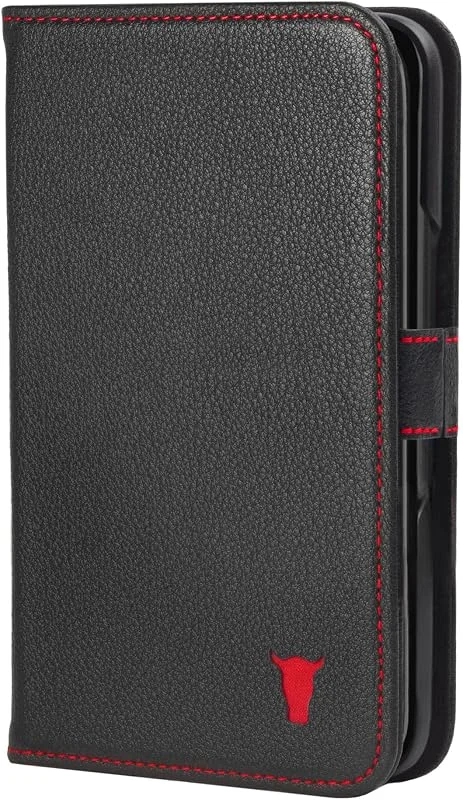 TORRO Telefonskal Kompatibelt med Google Pixel 10 Pro Fold 8” 2025 – Premium Läderplånboksfodral med Stativfunktion och Kortfack (Svart med Röda Detaljer) — Mobil och surfplatta