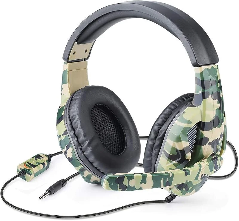 Picozon Gaming headset med mikrofon, 3, 5 mm plugghörlurar för PS4, Nintendo Switch, Playstation 4, XBox One, dator, bärbar dator, iPad, yta, smartphone – kamouflage — Hörlurar och ljud