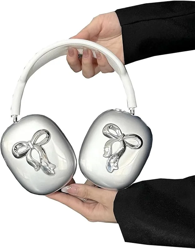 för AirPods Max-fodral, kvinna söt 3D silverbåge skyddande fodral, klar mjuk TPU öronkoppar pannband skydd för Apple AirPod Max — Mobil och surfplatta