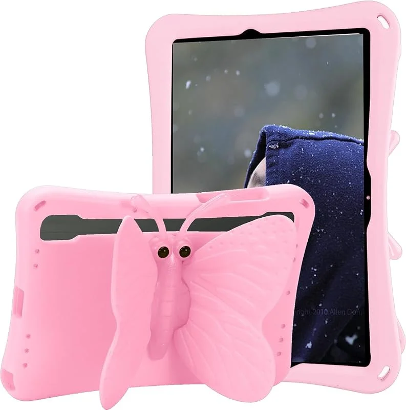 Barnfodral till Samsung Galaxy Tab A9 8, 7 tum 2023 SM-X110, SM-X115, Galaxy Tab A11 (8, 7 tum) 2025 SM-X133, SM-X135, söt fjäril EVA-skum skyddande fodral – rosa — Mobil och surfplatta