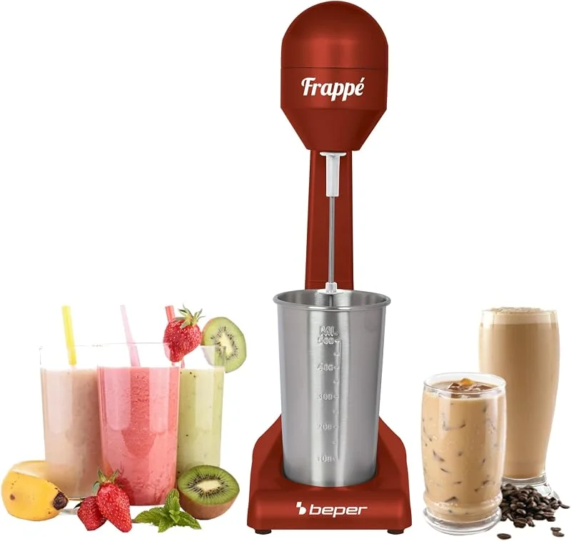 BEPER BP.690 Visp för milkshakes, iskaffe och cocktails, 2 hastigheter, 0, 5 L behållare i rostfritt stål, 100 W Silver — Kök & Hushåll