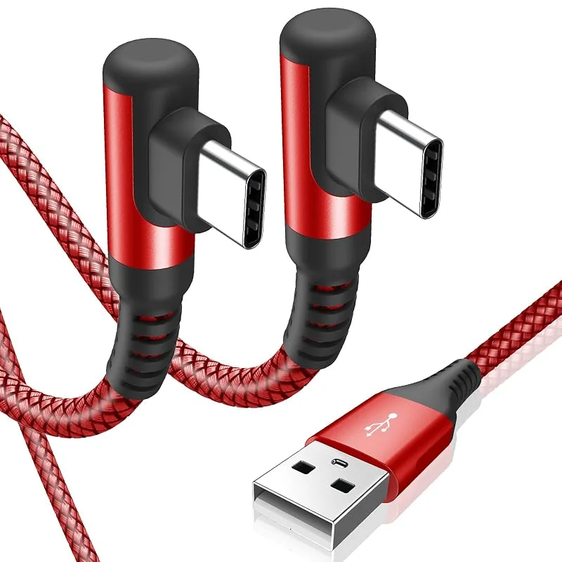 USB-C-kabel, 90° vinkel, 2 stycken à 3 m, snabbladdning, Typ C, nylon, för iPhone, Pro, Max, Plus, Samsung Galaxy, iPhone 15, S24, S23, S22, S21, S20, S10, S9, S8, Note10, M31, M30s, M20, A71, A52, A51, Mi9, 8 — Laddning och kablar