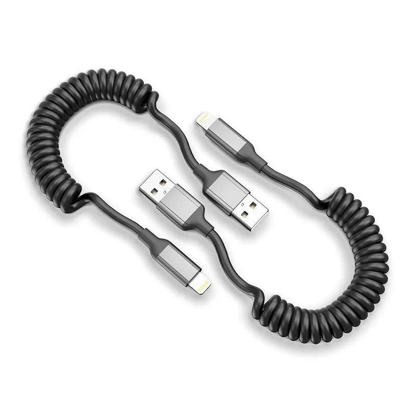 Spiralkabel USB A till Lightning-kabel, kort, 2-pack MFi-certifierat USB iPhone-laddningskabel för bil, Carplay-kabel med datasynkronisering för iPhone 14, 13, 12, 11, Pro, Max, X, XS, XR, 8, 7, 6, Plus, Se — Mobil och surfplatta