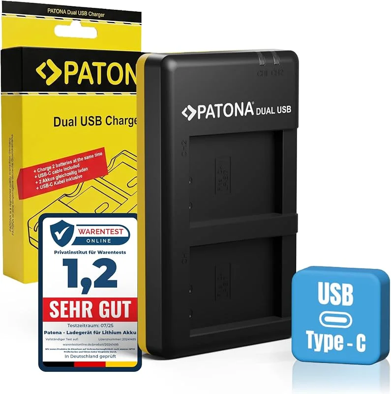 PATONA Dual Laddare USB-C för Canon LP-E17, laddar 2 batterier samtidigt — Laddning och kablar