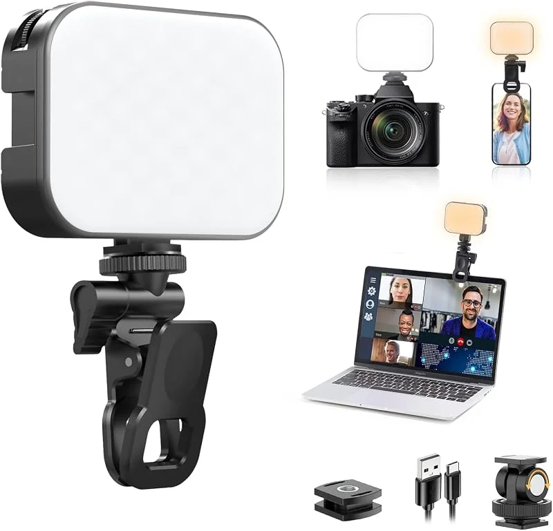 Ulanzi VL100X selfie-lampa, klämma LED-ljuspanel för telefon, laptop, surfplatta, dator, tvåfärgad bärbar klämkameralampa med dimbar 2 500-6 500 K med 2 000 mAh batteri för videokonferens, bild — Mobil och surfplatta