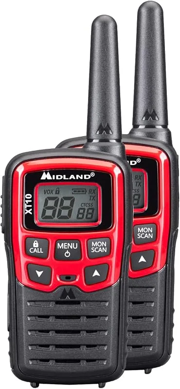 Midland XT10 – tvåvägsradio walkie talkie – 16 kanaler, lång räckviddsradie – 2 walkie-talkies — Portabel digital och ljud