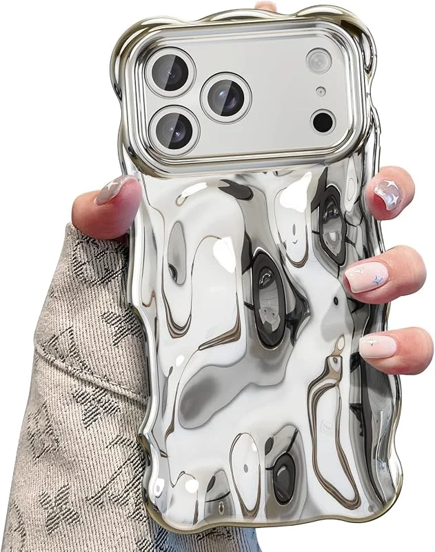 UEEBAI Fodral för iPhone 17 Pro Max, Curly Wave Frame stötsäker form Silikon Ultra Lätt och Tunn 3D-form Telefonfodral Mjuk TPU Stötfångare Fullt Kameraskydd — Mobil och surfplatta