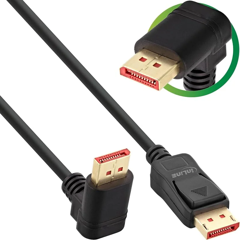 InLine® DisplayPort 1.4 kabel, 8K4K, vinklad uppåt, svart, guld, 3 m — Laddning och kablar