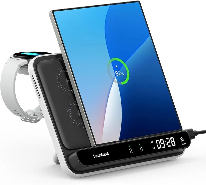 Trådlös Laddare för Samsung Z Fold 7, 6, 30W Snabb Laddningsstation för Samsung Galaxy Z Fold 5, 4, 3, Galaxy Watch 8, 8 Classic, Ultra (2025), 7, Ultra, FE, 6, 5, 4, 3, SwanScout 710FS — Mobil och surfplatta