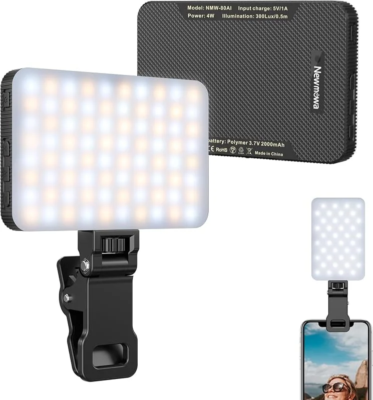 Newmowa Clip-on Telefon Selfie-lampa, Smart ljussensor 3 lägen 2000mAh-Svart — Mobil och surfplatta