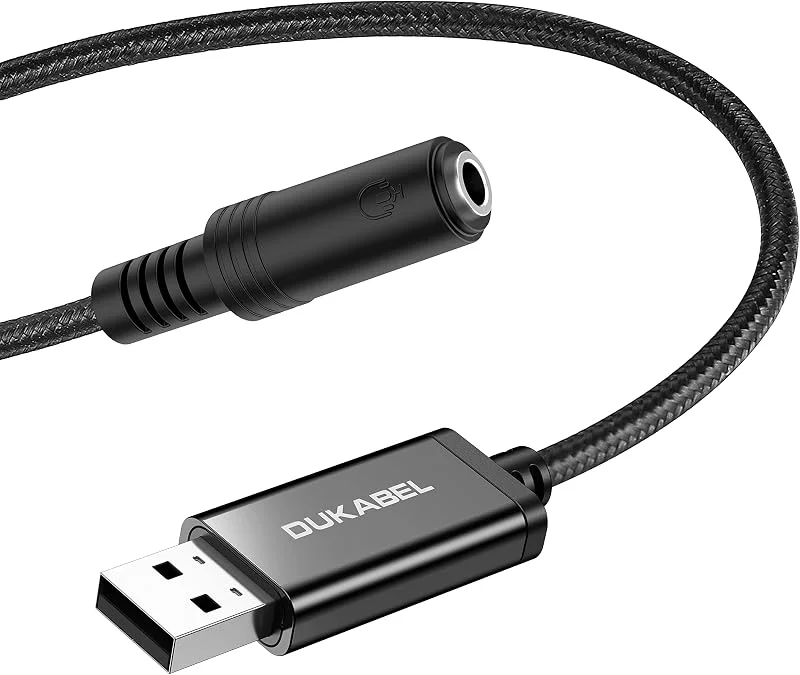 DuKabel USB till 3, 5 mm uttag ljudadapter, TRRS 4-polig mikrofon stöds externt USB ljudkort stereo aux-adapter för headset, PS4, PC, bärbar dator, stationära datorer, högtalare – metallhölje och — Hörlurar och ljud