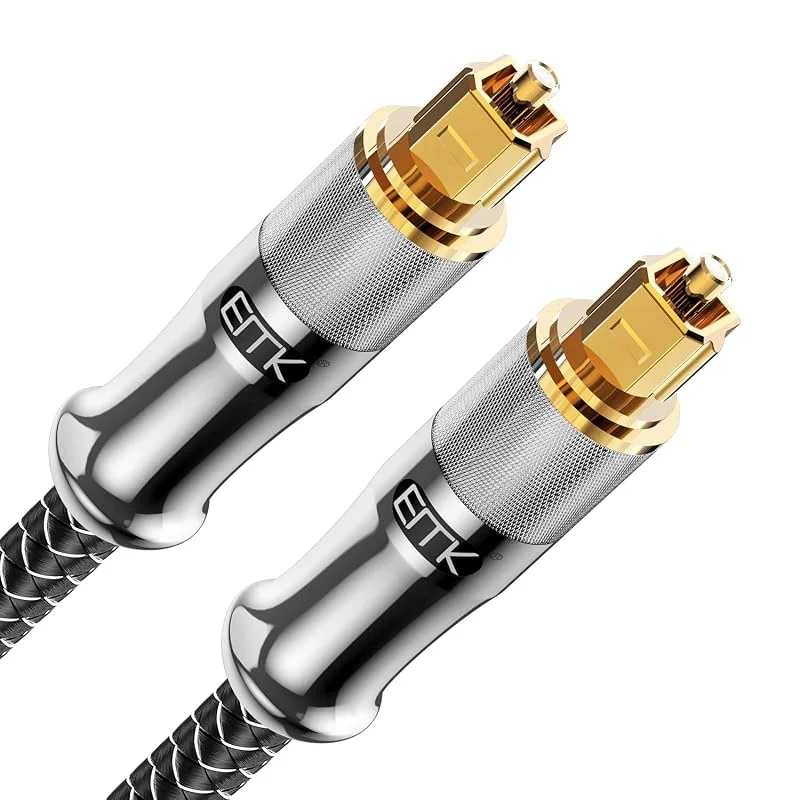 EMK Optisk kabel optisk ljudkabel digital Toslink-kabel Spdif kabel kompatibel med TV, Soundbar, hemmabio, Xbox, PS4 och mer (guldpläterad kontakt Toslink-silver, 2 m) — TV och streaming