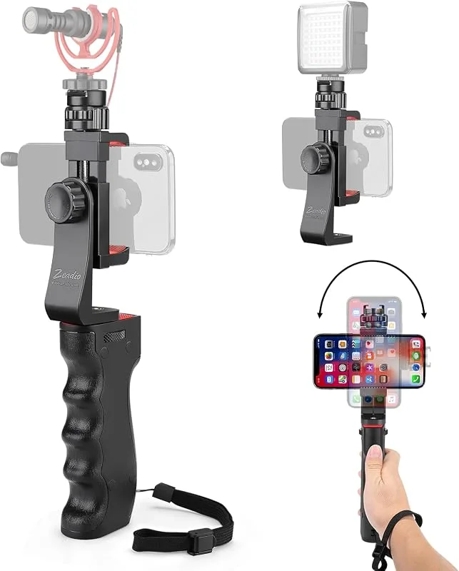 Zeadio Smartphone Bluetooth-stabilisator, Vloggning handgrepp videohållare rigg handtag resa selfiepinne med klämfäste och trådlös fjärrslutare för alla iPhone och Android mobiltelefon — Mobil och surfplatta