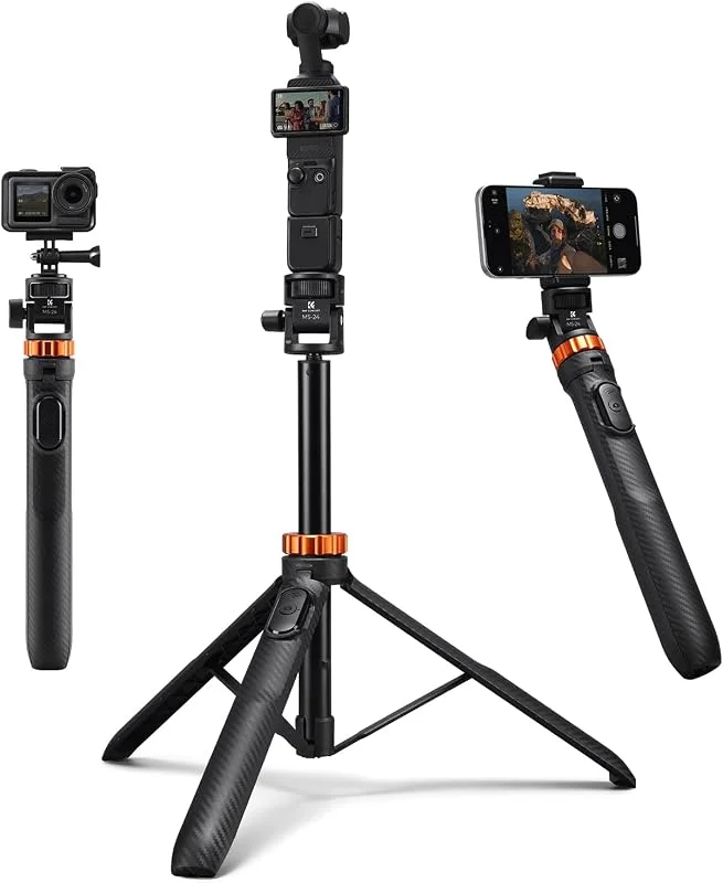 K&F Concept iPhone 175 cm selfiepinne med 6, 35 cm skruv, kompakt stativ med telefonhållare, kameratelefonhållare med fjärrkontroll för DJI Osmo-ficka 3 — Mobil och surfplatta
