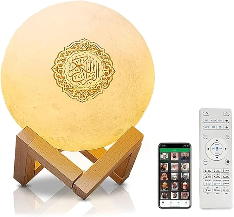 Quran månlampa, smart touch Bluetooth-högtalare, 3D månljus nattlampa, 7 färger LED nattlampa, färgväxling sänglampa bord (A) — Smart belysning