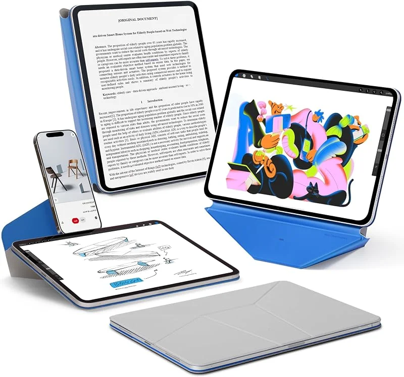 MOFT Dynamic Folio fodral för iPad Air 33 cm (M3 2025, M2 2024), magnetiskt silkesstativfodral med 20 + betraktningsvinklar, automatisk väckning, sömn, ultratunn, cement x safir — Mobil och surfplatta