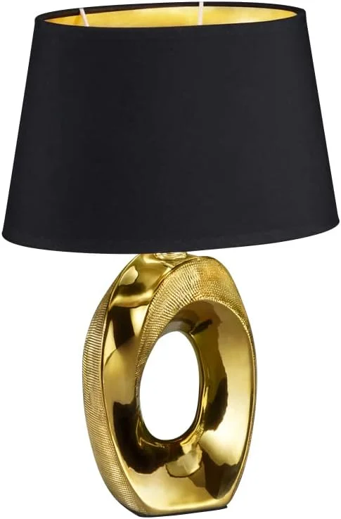 Reality Leuchten Taba R50511079 bord, keramik, tygskärm svart, guld, höjd 33 cm — Smart belysning