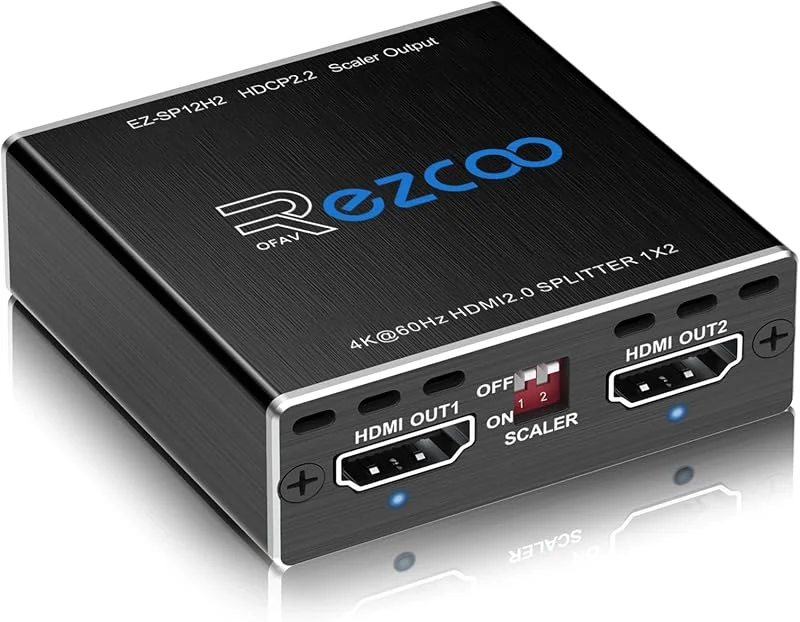4K 60Hz HDMI Splitter 1x2 1080P 120Hz HDCP HDR 18Gbps UHD Dolby Vision Atmos EDID Scaler 4K 1080P Dual Monitors HDMI 2.0 Splitter 1 in2 out för PS5, SkyQ, Xbox, Fire Stick, BluRay, Apple TV, Projektor — TV och streaming