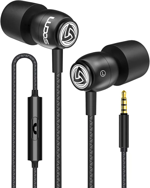 Ludos CLAMOR Trådbundna öronsnäckor in-ear hörlurar, 5 års garanti, hörlurar med mikrofon och samtalskontroll, brusisolerande minnesskum öronproppar, trasselfri sladd för iPhone, iPad, dator, bärbar — Hörlurar och ljud