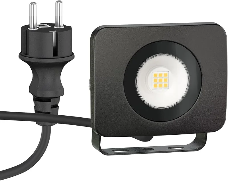 ledscom.de LED trädgårdsspotlight WEGA för utomhusbruk, IP44, stickpropp, svart, 10 W, 935lm, varmvit — Smart belysning