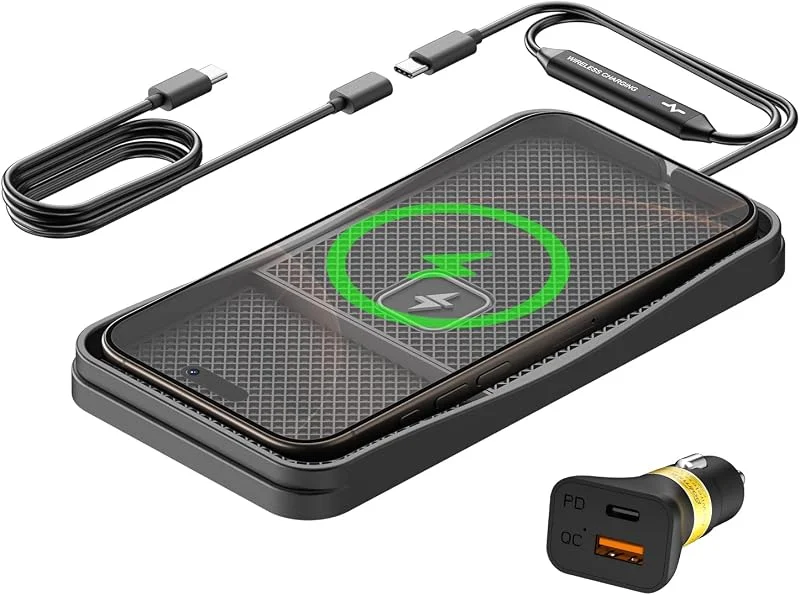Trådlös laddningsmatta för bil, polmxs snabb trådlös billaddare 15 W halkfri laddningsmatta med kabel 30 cm och förlängning 70 cm, kompatibel med iPhone 16, 15, 14, 13, 12, 11, Samsung, Google — Mobil och surfplatta
