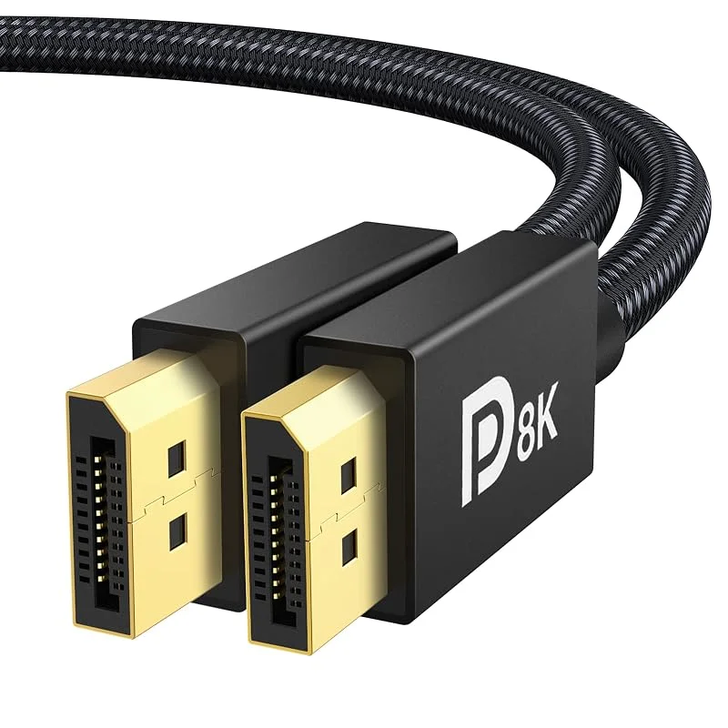 iVANKY VESA-certifierad DisplayPort-kabel 1.4, 8K DP-kabel 2M, [8K–60 Hz, 4K–144 Hz, 2K–165 Hz], HBR3 stöder 32, 4 Gbps, HDCP 2.2, guldpläterad 8K displayport kabel för spelskärm, TV, bärbar dator, PC — Laddning och kablar
