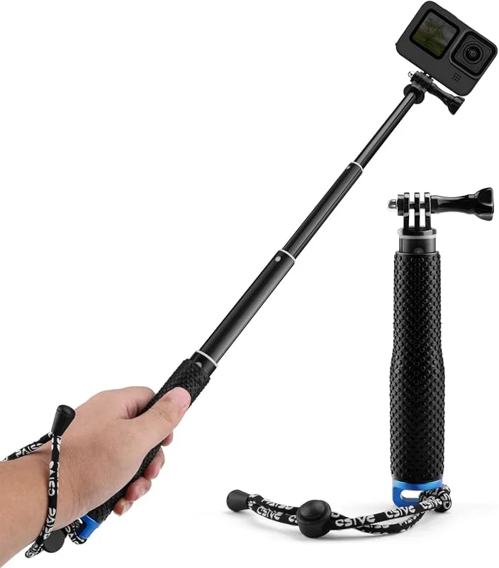 GlasFlength Selfiepinne för GoPro Hero 12 11 10 9 8 svart, teleskopisk selfiepinne för Insta360, X3, One DJI Mini 3 Pro och andra actionkameror (aluminiumlegering) — Mobil och surfplatta