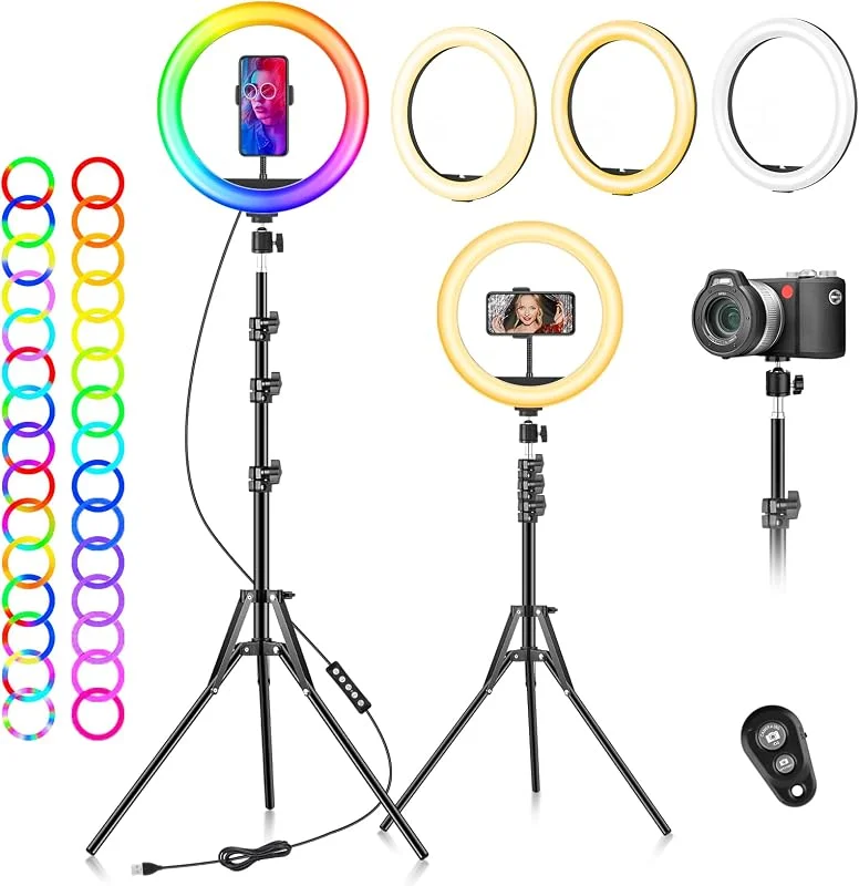 Ring Light with Stand and Phone Holder - 10 inch Selfie LED Ring Light, Dimmable Desktop, 40 Colors, RGB High Circle Light for Camera, Makeup, Video, YouTube, Live Streaming Zoom Meeting — Mobil och surfplatta