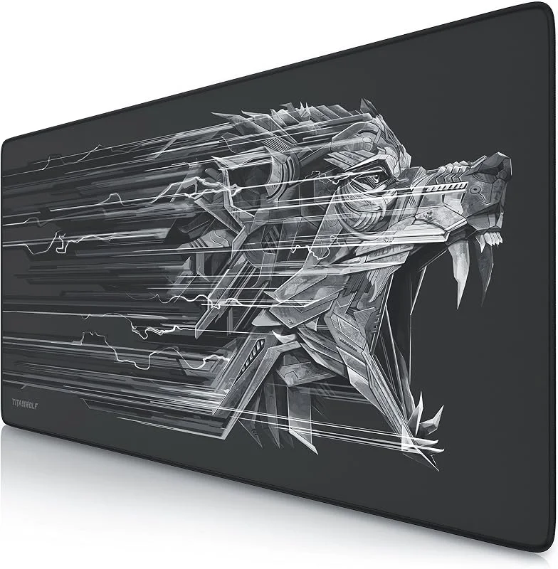 CSL-Computer Titanwolf XXL Speed Gaming musmatta, 900 x 400 mm, XXL musmatta med Titanwolf-mönster, förbättrar precision och snabbhet. — Datortillbehör