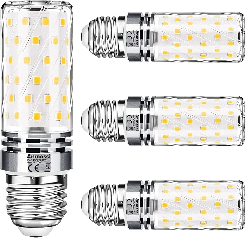 E27 LED-Glödlampor, 3000K Varmvit 12W E27 LED-Lampor, Motsvarande 100W Halogenlampa, LED-Majslampa, AC100-240V, 1200Lm, ej Dimbar, Edison Lampa, 4 Förpackningar — Smart belysning