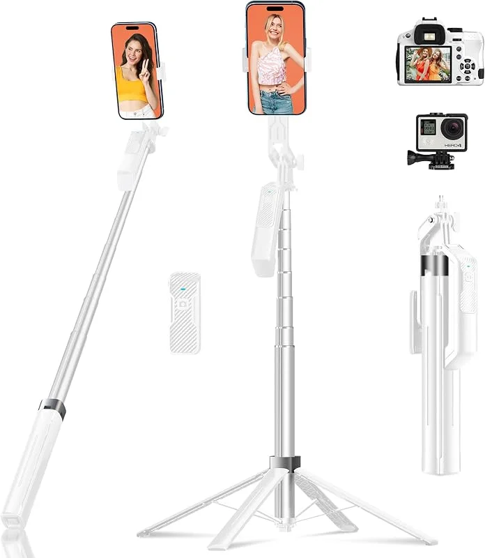 Selfie Stick Telefontrepod - 180cm Hög Smartphonehållare med Avtagbar Trådlös Fjärrkontroll och 2 LED-lampor för Inspelning, Video och Foto, Telefonställ för iPhone, Android, Kamera & GoPro — Mobil och surfplatta