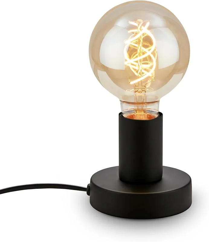 Briloner retro-, vintagebordslampa med en storlek på 100 x 90 mm (D x H), sänglampa i svart med en 1 x E27-armatur och max. 10 watt inkl. brytare — Hushållselektronik