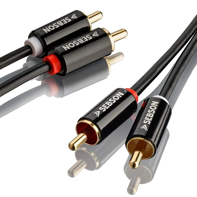 SEBSON Cinch Ljudkabel 0, 5 m, 2 till 2 RCA-kontakt AUX-ljudkabel för stereoanläggningar, förstärkare, hemmabio och HiFi-system — Hörlurar och ljud