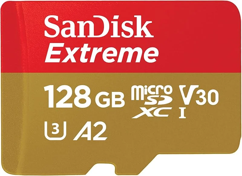 SanDisk 128GB Extreme microSDXC kort +SD-adapter, för din Android-smarttelefon, actionkameror eller drönare, upp till 190 MB, s, RescuePro Deluxe, SanDisk QuickFlow teknik, A2, UHS-I, Class 10, U3, V30 — Mobil och surfplatta
