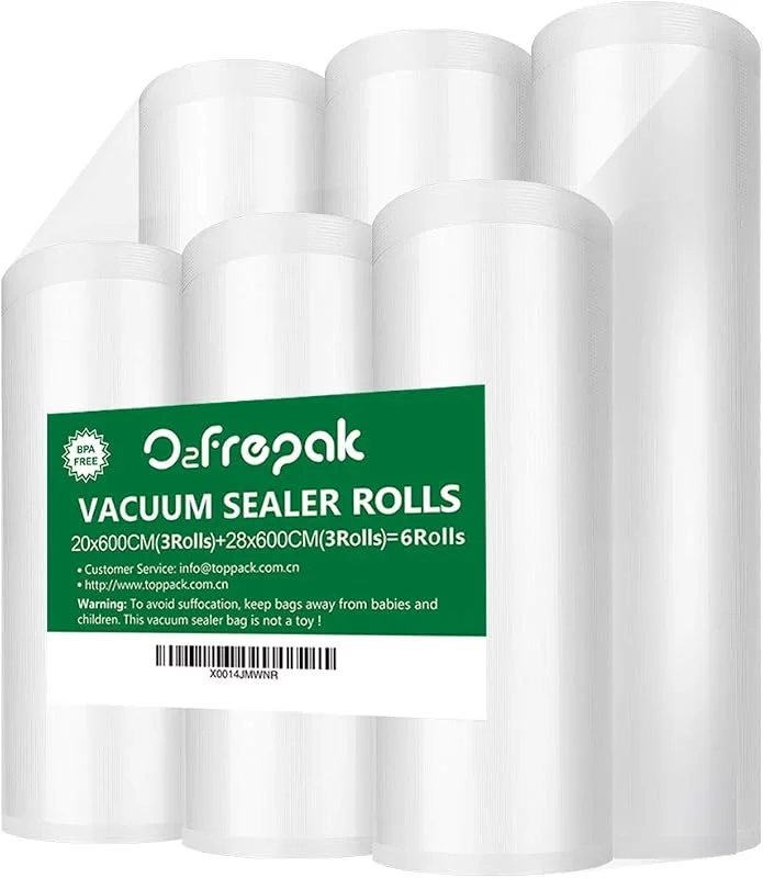 O2frepak 6Stycken 20x600cm(3Rollen) och 28x600cm(3Rollen) Livsmedelsklassade vakuumförslutningspåsar i rullar för Sous Vide-matlagning, kommersiell kvalitet, BPA-fri, punkteringsförebyggande — Kök & Hushåll