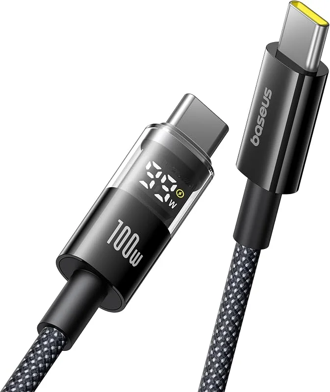 Baseus USB C-kabel med Digital Skärm, 100W Type-C till C Snabbladdningskabel med 480mbps, Flätad Tråd, Kompatibel med iPhone16, 16Pro, 16Pro Max, 15, Samsung S24U, Macbook, Surface Laptop, 1m — Mobil och surfplatta
