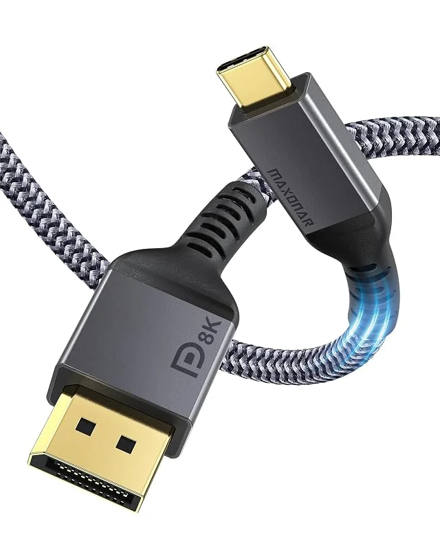 Maxonar USB C till DisplayPort-kabel 8K vid 60 Hz, 2 m (6, 6 fot), 4K vid 60 Hz, 144 Hz, 120 Hz, 5K vid 60 Hz, 2K vid 240 Hz, Thunderbolt 3 till DisplayPort HBR3 typ C DP 1.4-adapter för Mac Studio — Laddning och kablar