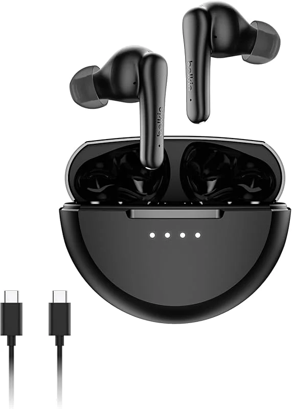 Belkin SoundForm Rhythm True Wireless-Trådlösa Hörlurar med Aktiv Brusreducering (ANC) och Inbyggd Mikrofon, Snabbladdning via USB-C, 28h Batteri, IPX5 Vattentålighet, Bluetooth-Hörlurar - Svarta — Hörlurar och ljud