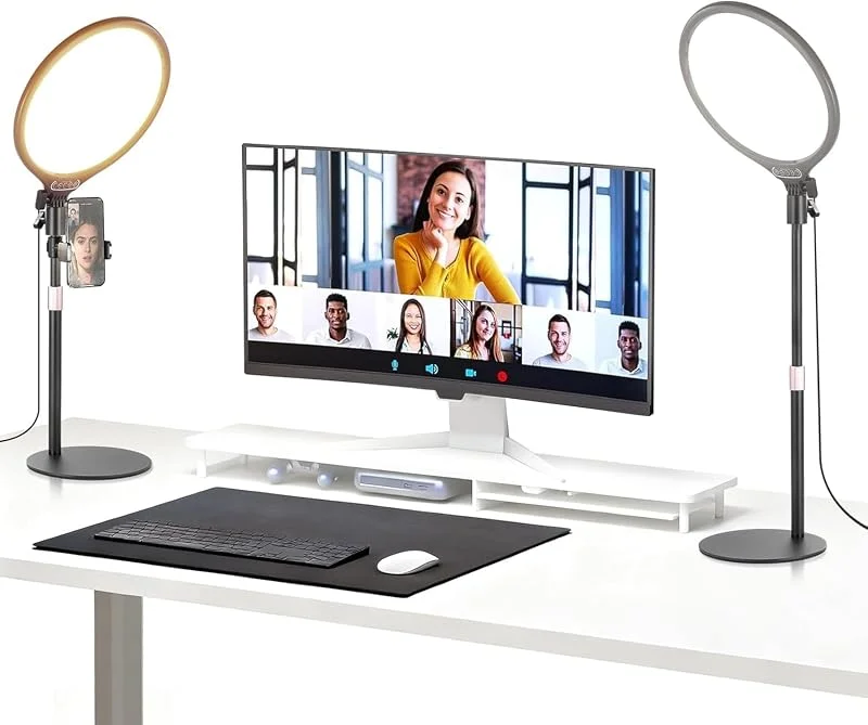 NEEWER Basics 2-pack 10.5" LED-bordsringlampor med stativ och telefonhållare, 3000-6500K fullskärmsbelysning, 15W panelbelysning för iPhone, inspelning, streaming, selfie, laptop och webbkamera, R10 — Mobil och surfplatta