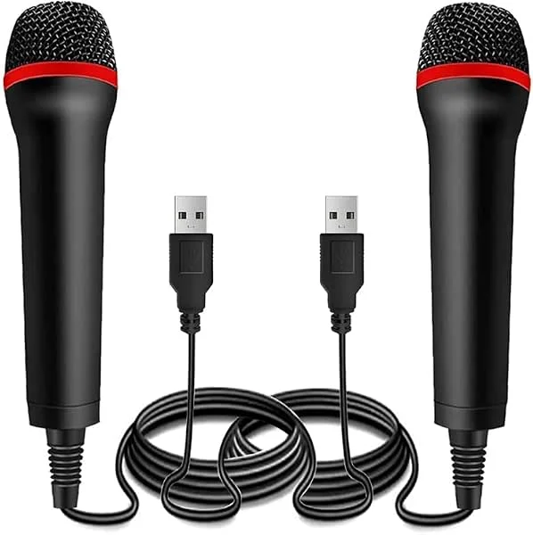 2-pack 4 m trådbunden USB-mikrofon för Rock Band, gitarrhjälte, låt oss sjunga – kompatibel med Sony PS2, PS3, PS4, PS5, Nintendo Switch, Wii, Wii U, Microsoft Xbox 360, Xbox One och PC — Hörlurar och ljud