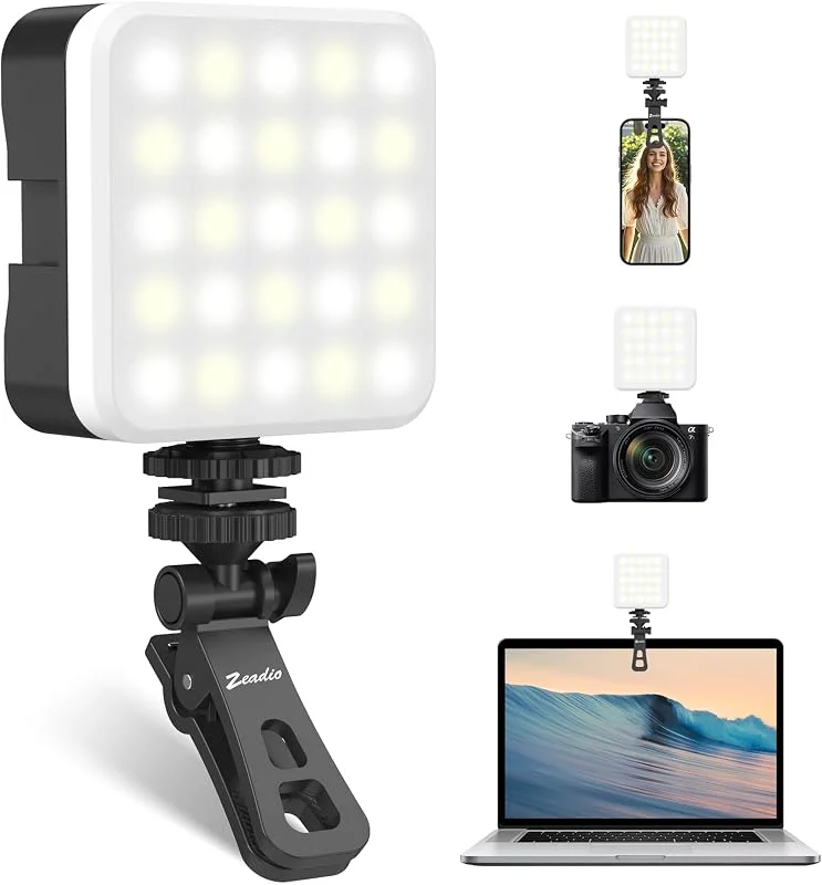 Zeadio bärbar LED-ficklampa med klämma – justerbar 3 000 K-7000 K färgtemperatur kameraljus, CRI95, liten video selfie-lampa för bordsfilmning, selfie, mobiltelefon, fotografi, paket med 1 — Mobil och surfplatta