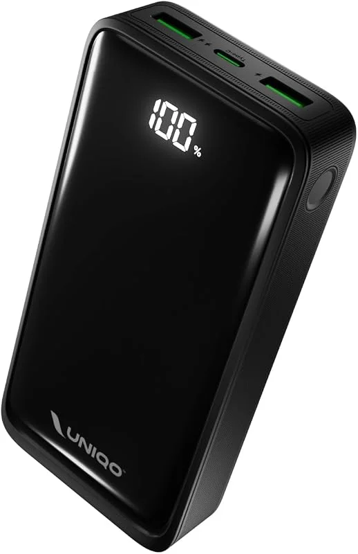UNIQO Power LCD 20K, PowerBank 20000mAh, Power Delivery 22.5W (PD 3.0 PPS), LCD-Skärm, USB-C, USB-A, Powerbank med Snabbladdning, för iPhone, Portabel Reseladdare, Svart — Mobil och surfplatta