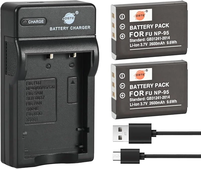 DSTE (2-pack) NP-95 batteri och reseladdare kompatibel med Fujifilm FinePix F30 F31fd Real — Laddning och kablar