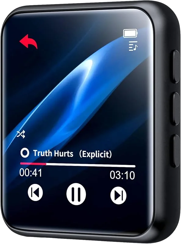 joliker 32 GB MP3-spelare, MP3-spelare med Bluetooth 5.0, bärbar musikspelare med FM-radio, linje-in röstinspelning, full pekskärm, stöder upp till 128 GB — Portabel digital och ljud