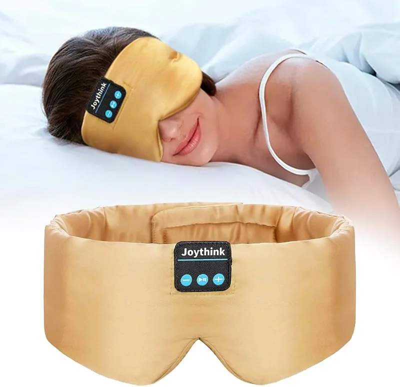 Joythink sömnhörlurar Bluetooth sovmask silke pannband hörlurar bluetooth ögonmask för att sova på sidan mörkläggning mjuk sömn hörlurar musik barn ögon skydd champagne guld — Hörlurar och ljud