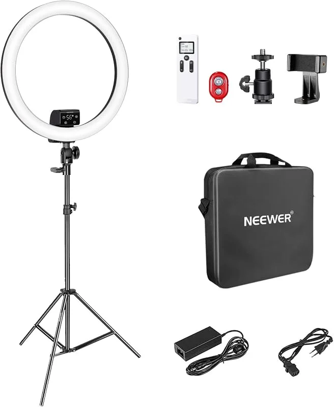 NEEWER SRP18-2, 4G 18 Zoll LED-ringljus med stativ och telefonhållare, 2, 4G & manuell touchkontroll, professionellt ringljus 42W 3200-5600K för tatuering, fransar, frisör och fotografering, svart — Mobil och surfplatta