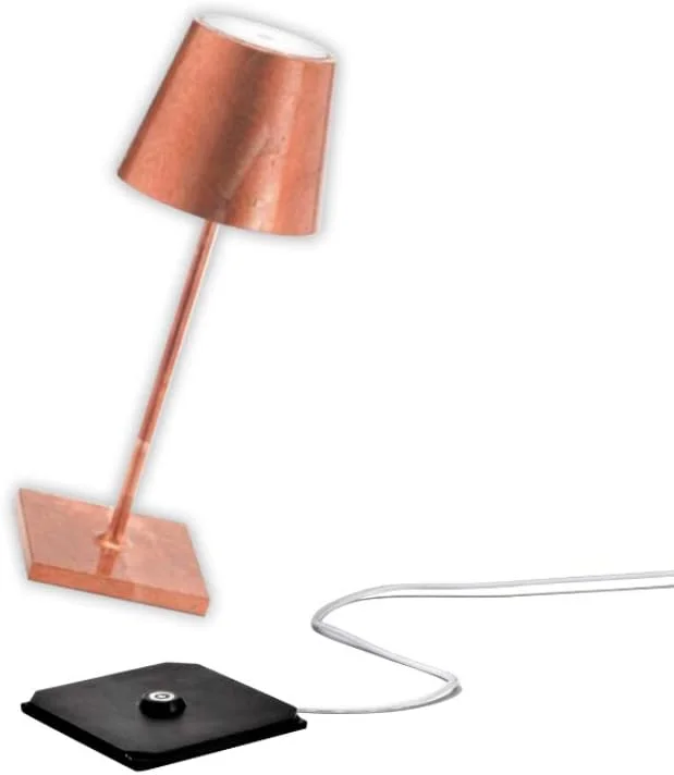Zafferano, Poldina Pro Minilampa med Kopparfärgade Blad, Uppladdningsbar Sladdlös Bordslampa med Touchkontroller, Användbar som Inomhuslampa, Dimmer, 2200-3000 K, Höjd 30 cm — Hushållselektronik