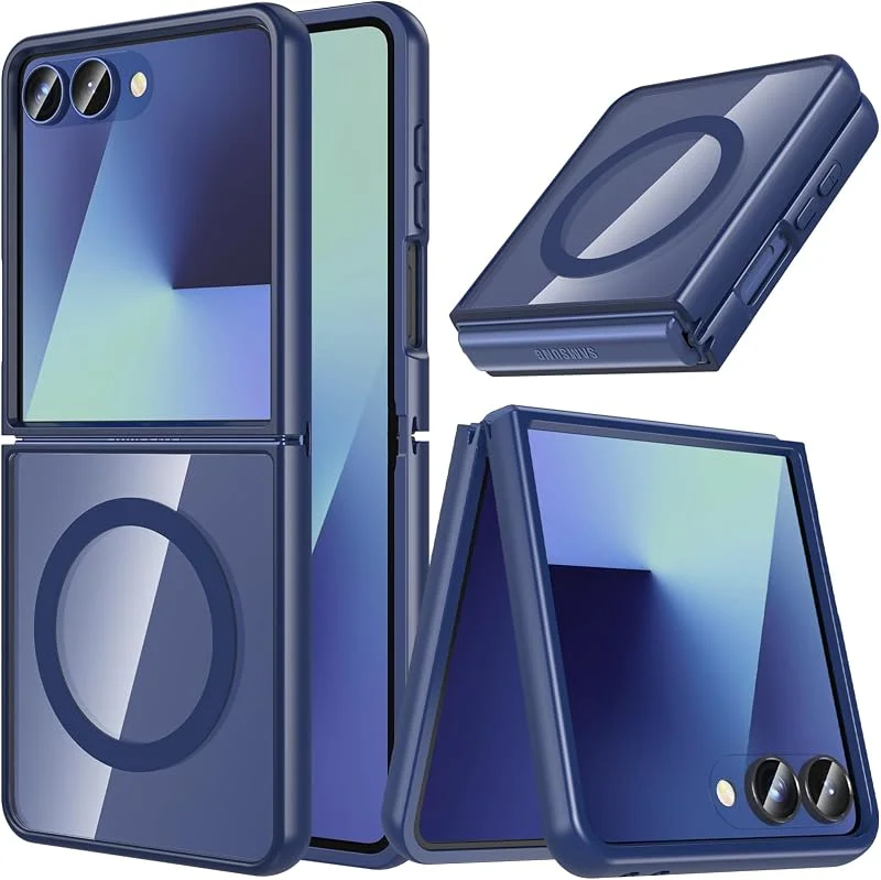 OWKEY för Samsung Galaxy Z Flip 7 fodral, magnetiskt Samsung Flip 7 fodral kompatibelt med MagSafe, [militärt skydd stöttåligt] mobilfodral Samsung Z Flip 7 fodral tunt utomhus skyddsfodral, blå — Mobil och surfplatta